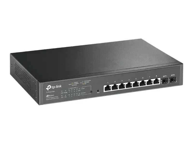 "TP-Link JetStream" 10 prievadų Gigabit Smart PoE komutatorius su 8 prievadais PoE+, valdomas, L2/L2+, Gigabit Ethernet (10/100/1000), maitinimas per Ethernet (PoE), montuojamas į stovą, 1U