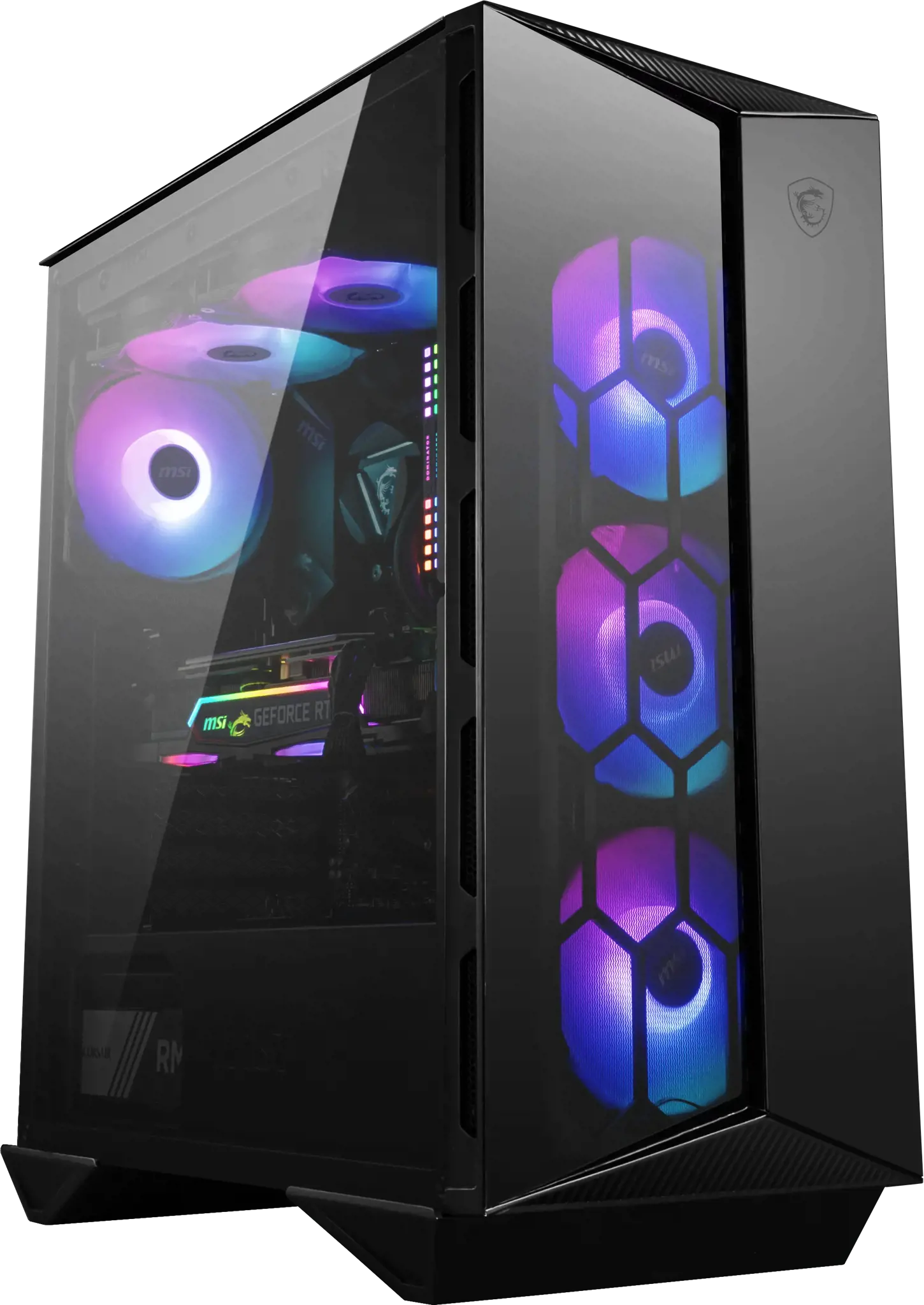 MSI MPG GUNGNIR 110R Vidutinio bokšto žaidimų kompiuterio korpusas, juodas, USB 3.2 Gen2 C tipo, 4x 120 mm ARGB ventiliatorius, "Mystic Light Sync", 1-6 ARGB valdymo plokštė, 2x grūdinto stiklo plokštės, ATX, mATX, mini-ITX, Midi Tower, kompiuteris, juodas, ATX, micro ATX, mini-ITX, metalas, plastikas, SPCC, grūdintas stiklas, žaidimų