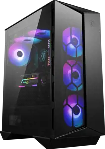 MSI MPG GUNGNIR 110R Vidutinio bokšto žaidimų kompiuterio korpusas, juodas, USB 3.2 Gen2 C tipo, 4x 120 mm ARGB ventiliatorius, "Mystic Light Sync", 1-6 ARGB valdymo plokštė, 2x grūdinto stiklo plokštės, ATX, mATX, mini-ITX, Midi Tower, kompiuteris, juodas, ATX, micro ATX, mini-ITX, metalas, plastikas, SPCC, grūdintas stiklas, žaidimų