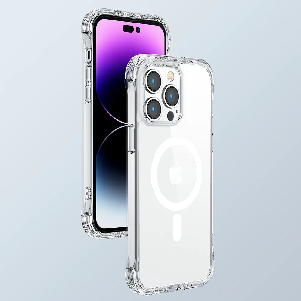 "Joyroom" magnetinis apsauginis magnetinis dėklas "iPhone 14 Pro" šarvuotas dėklas su kabliukais stovas skaidrus (suderinamas su "MagSafe")