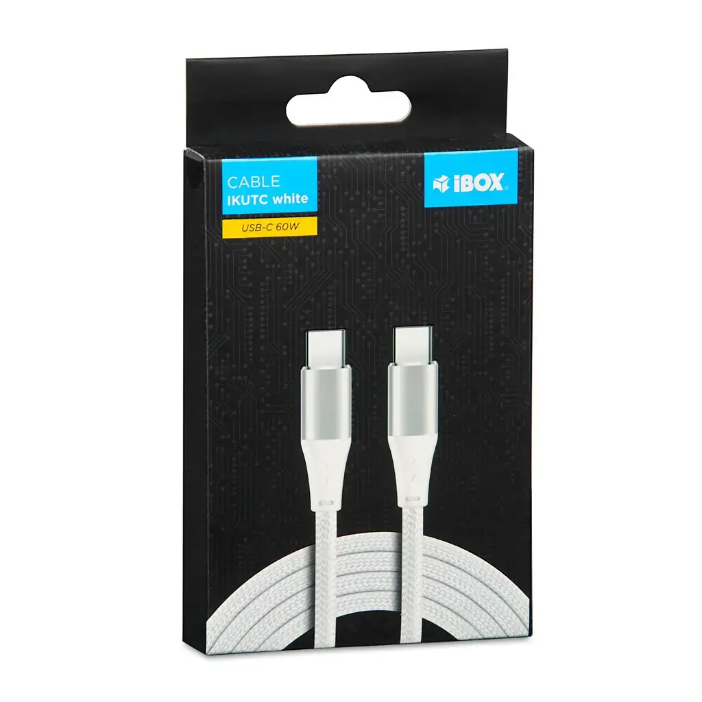"I-BOX" USB TYPE-C 60W 2M PD/QC KABELIS, BALTAS