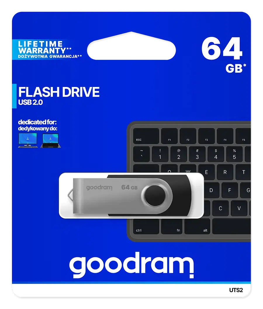 Goodram UTS2, 64 GB, USB Type-A, 2.0, 20 MB/s, Swivel, Black