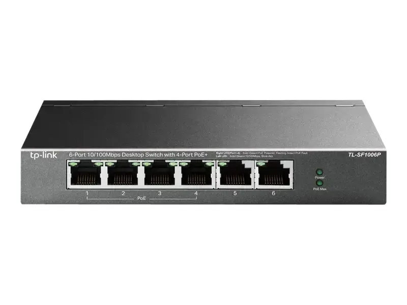 TP-Link TL-SF1006P, nevaldomas, Fast Ethernet (10/100), maitinimas per Ethernet (PoE)