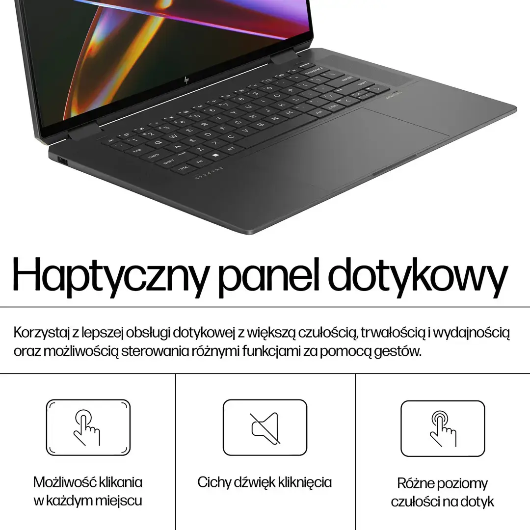 HP Spectre x360 16-aa0233nw Intel Core Ultra 7 155H, 2-in-1 convertible, 40.6 cm (16"), 3K touchscreen, 16 GB LPDDR5x-SDRAM, 1 TB SSD, NVIDIA GeForce RTX 4050, Wi-Fi 7 (802.11be), Windows 11 Pro, AI PC, Black