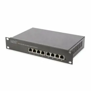 DIGITUS 10 colių 8 prievadų Gigabit Ethernet PoE komutatorius 8 x 10/100/1000Mbps RJ45 PoE 96W su 10 colių laikikliais