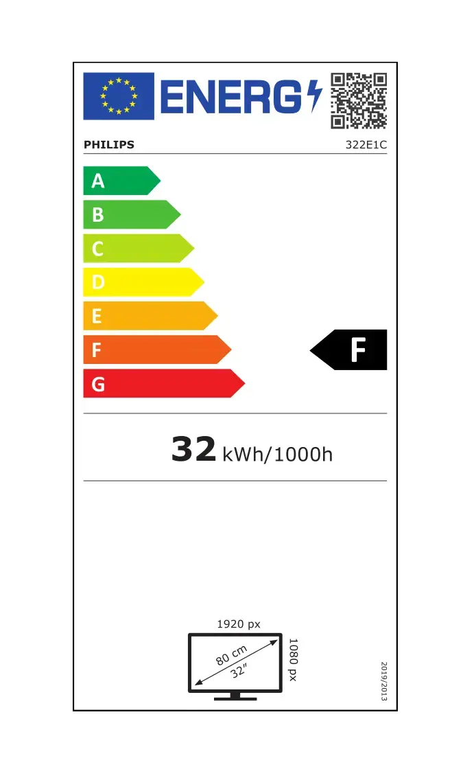 Monitorius Philips E Line 322E1C/00, 80 cm (31.5"), 1920 x 1080 pixels, Full HD, LCD, 4 ms, Black