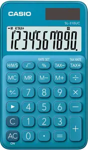 CASIO KIŠENINIS SKAIČIUOTUVAS SL-310UC-BU MĖLYNOS SPALVOS, 10 SKAITMENINIS EKRANAS