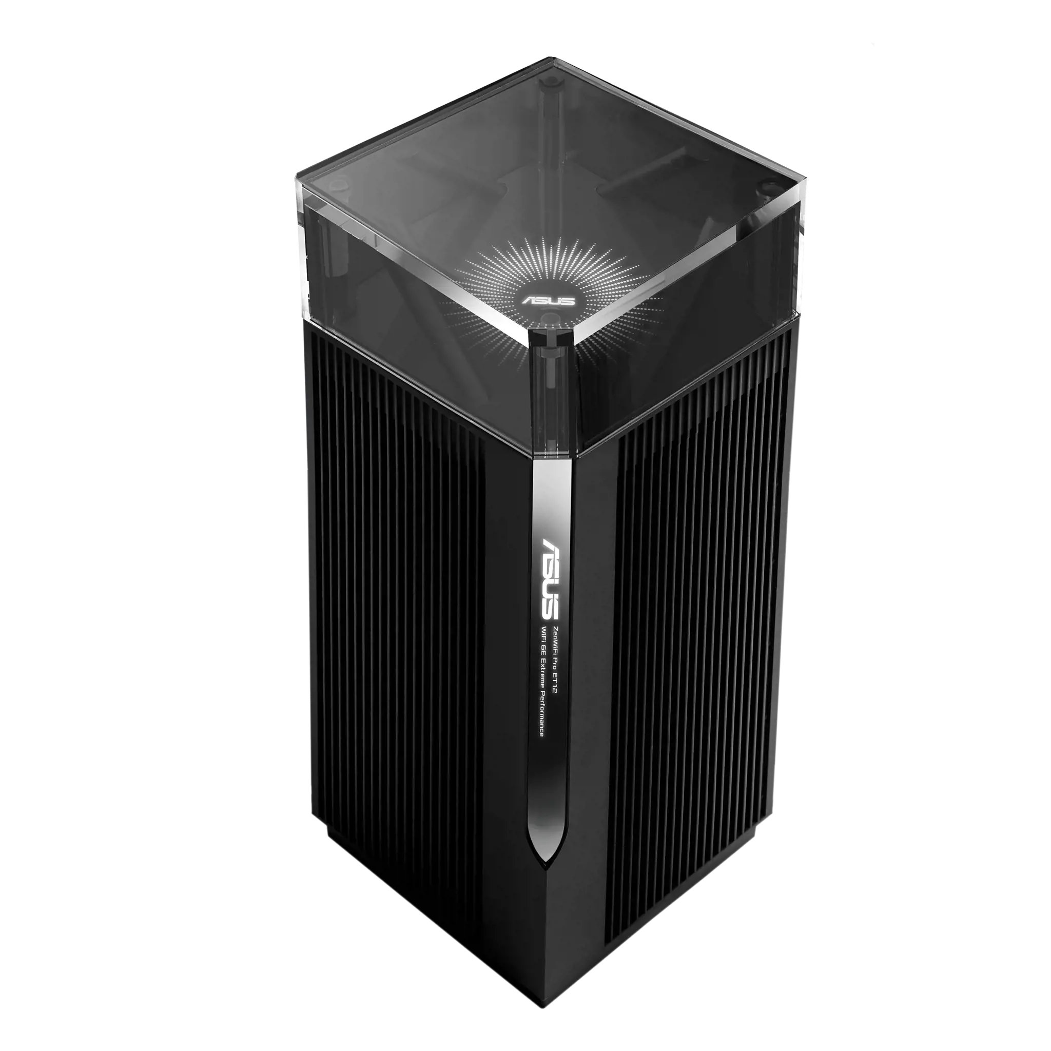 ASUS ZenWiFi Pro ET12, juodas, vidinis, maitinimo, būsenos, trijų dažnių (2,4 GHz / 5 GHz / 6 GHz), "Wi-Fi 6E" (802.11ax), 802.11a, 802.11b, 802.11g, "Wi-Fi 4" (802.11n), "Wi-Fi 5" (802.11ac), "Wi-Fi 6" (802.11ax), "Wi-Fi 6E...