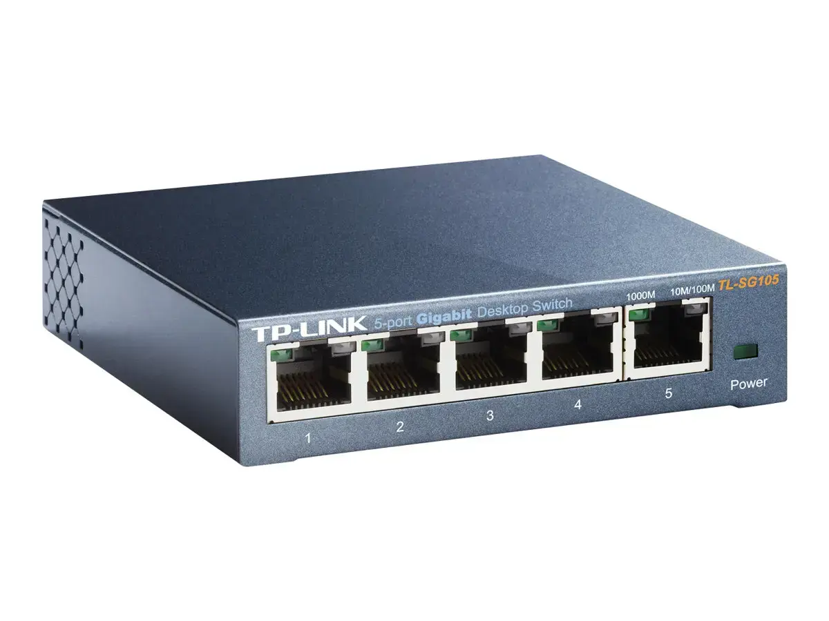 TP-LINK 5 prievadų metalinis gigabitinis komutatorius 5 10/100/1000M RJ45 prievadai palaiko GMP Snooping IEEE 802.1p QoS Plug and Play metalinis korpusas