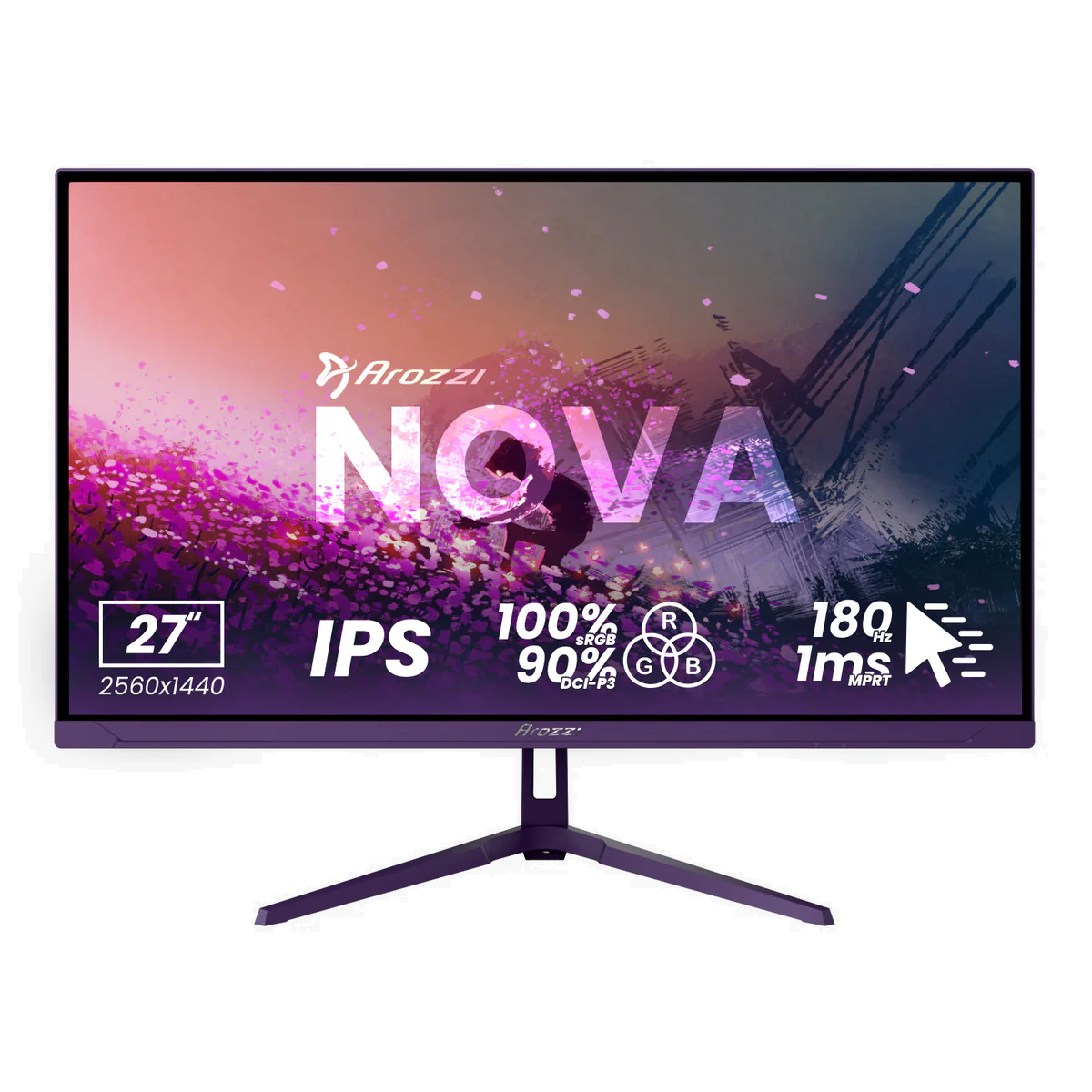 Arozzi Nova | 27 " | IPS | QHD | 16:9 | 180 Hz | 1 ms | 2560 x 1440 pixels | 350 cd/m² | HDMI ports quantity 2 | Purple