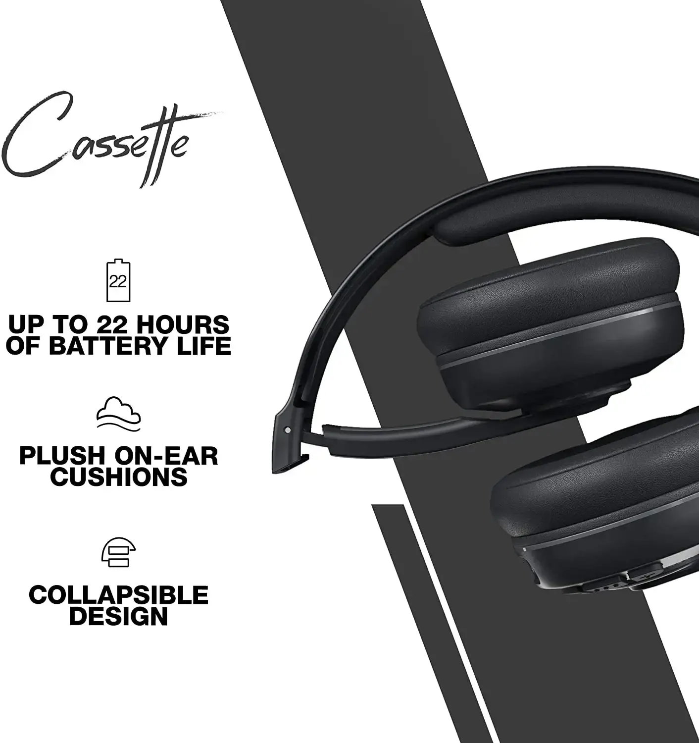 "Skullcandy" belaidės ausinės Cassette Wireless/Wired, On-Ear, mikrofonas, 3,5 mm, "Bluetooth", juodos spalvos