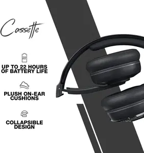 "Skullcandy" belaidės ausinės Cassette Wireless/Wired, On-Ear, mikrofonas, 3,5 mm, "Bluetooth", juodos spalvos