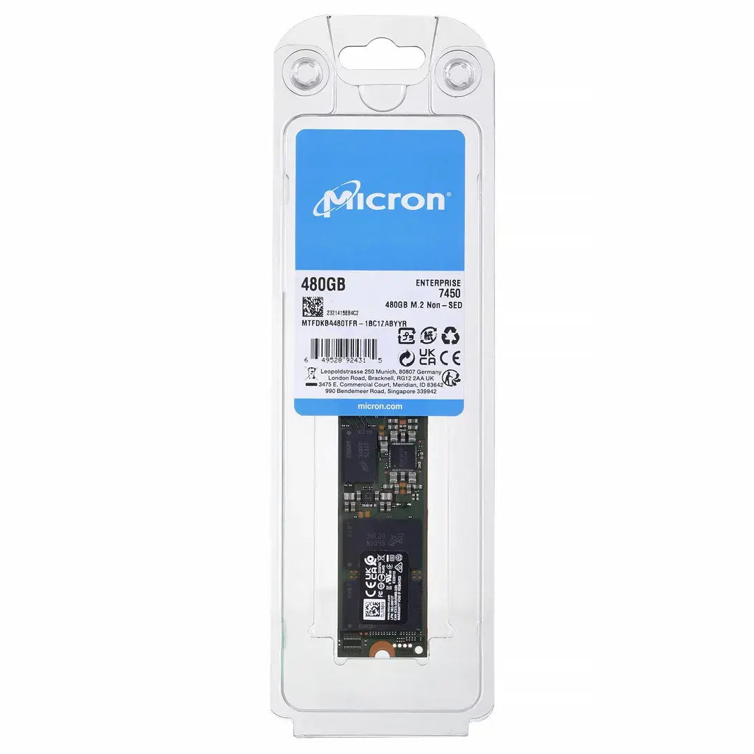Micron 7450 PRO 480GB NVMe M.2 (22x80) Non-SED Enterprise SSD [Single Pack], EAN: 649528924315