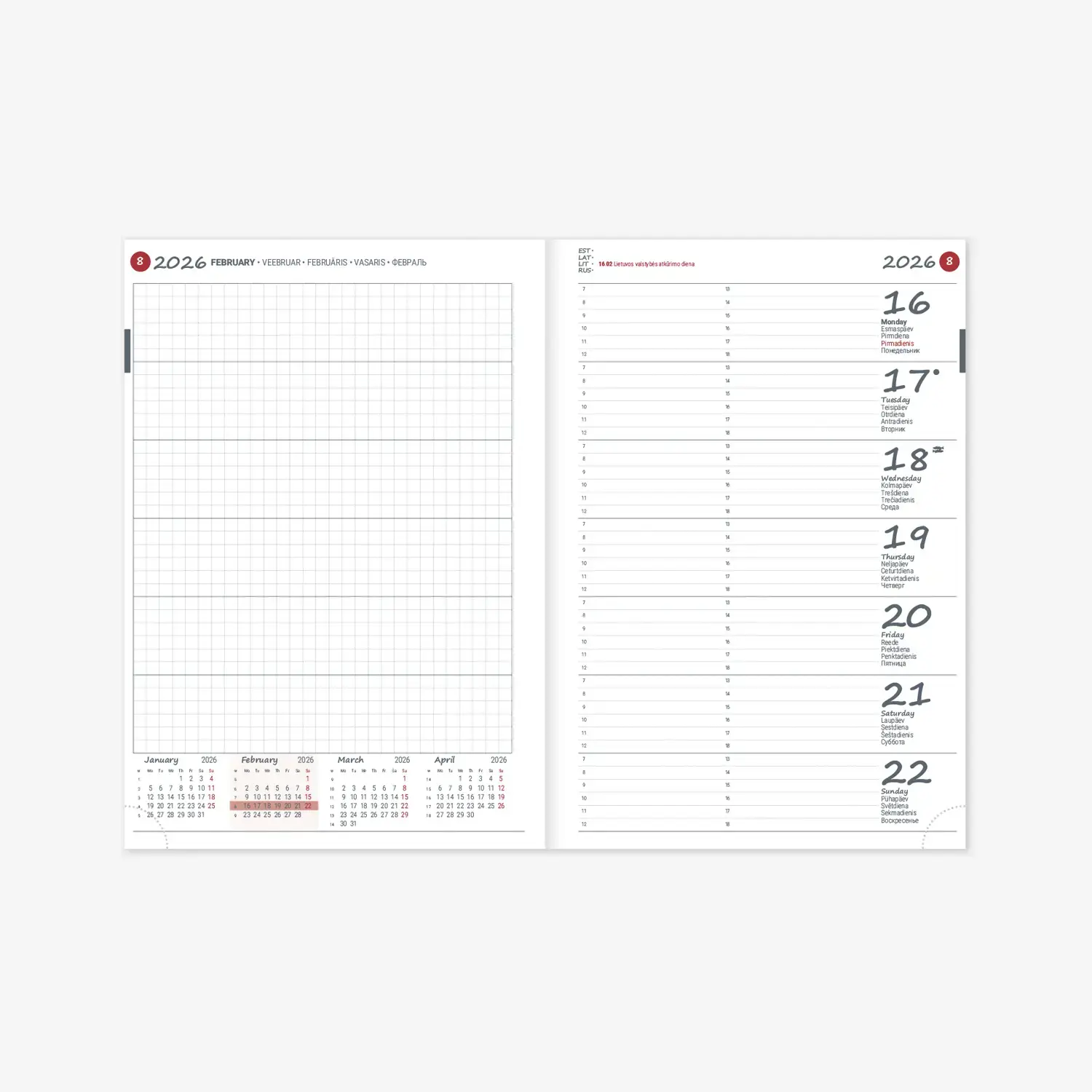 Kalendorius Unika Week 2026, A5, PVC