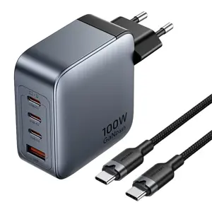 Vention power charger 3x USB-C, 1x USB-A, (100W/100W/30W/30W) (grey) with USB-C to USB-C cable (1m)…