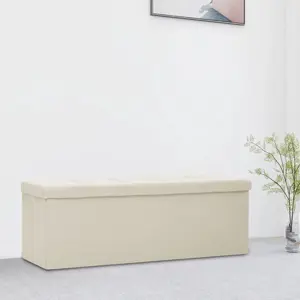 Sulankstomas suoliukas-daiktadėžė, kreminis, dirbtinis linas