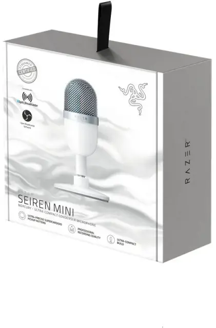 "Razer" kondensatorinis transliacijos mikrofonas "Seiren Mini Mercury White