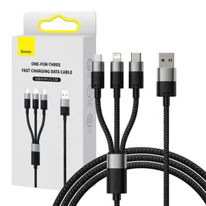 "Baseus StarSpeed" USB į M+L+C 3,5A greitojo įkrovimo kabelis 0,6M (juodos spalvos)
