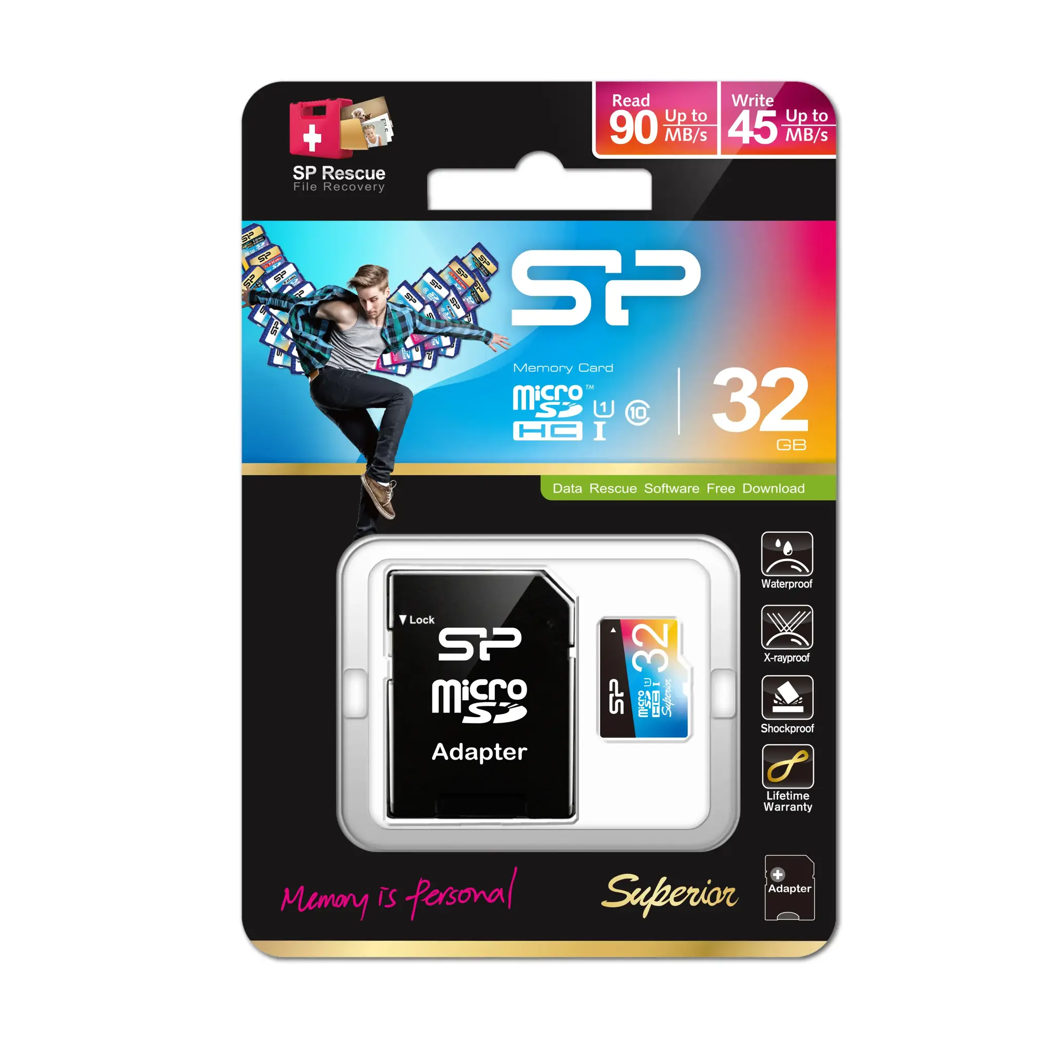 "Silicon Power Superior", 32 GB, "MicroSDHC", 10 klasė, UHS-I, 90 MB/s, 45 MB/s