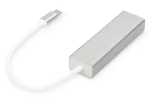 DIGITUS 3 prievadų USB 3.0 C tipo šakotuvas su Gigabit Ethernet 3xUSB A/F 1xUSB C/M 1xRJ45 LAN Palaiko Windows ir Mac OS
