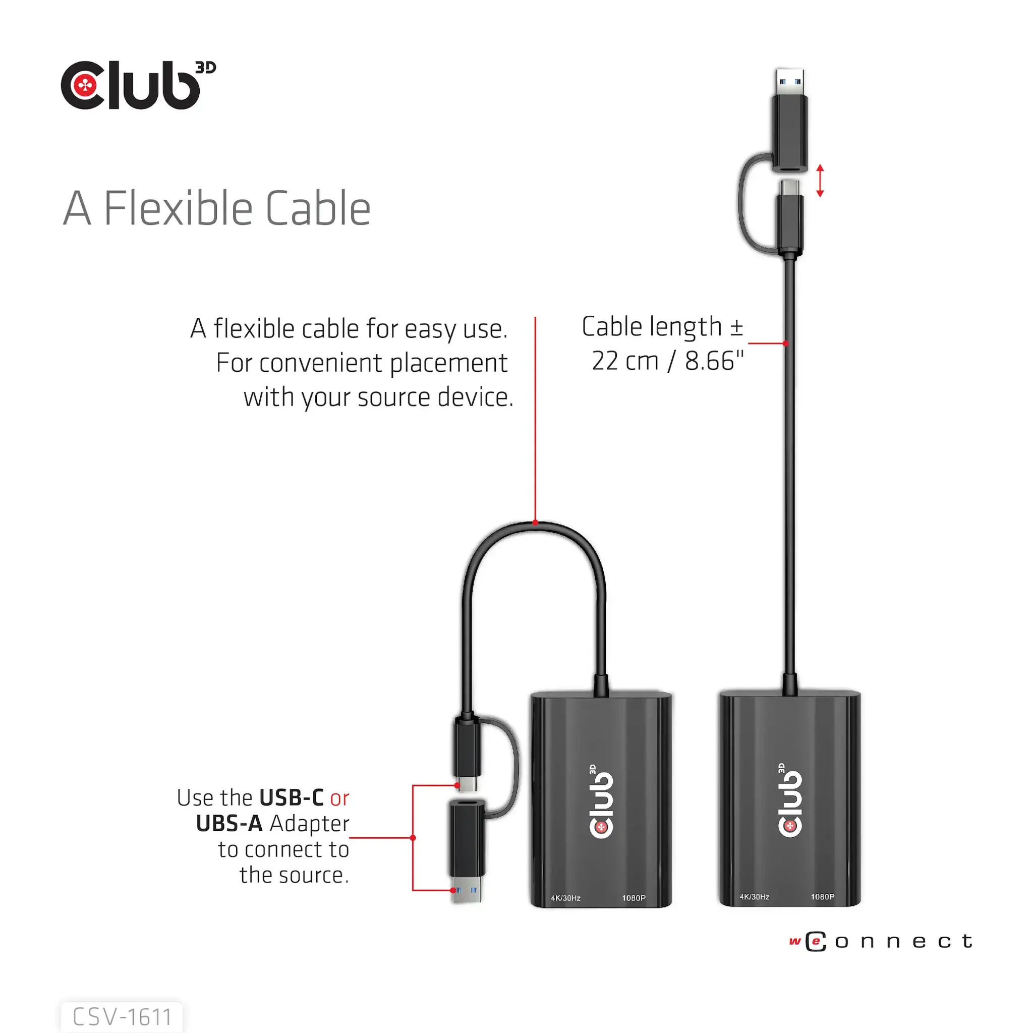CLUB3D USB Gen1 Type-C/-A to Dual HDMI (4K/30Hz) / VGA (1080/60Hz), 0.22 m, USB Type-C, HDMI + VGA (D-Sub), Male, Female, Straight