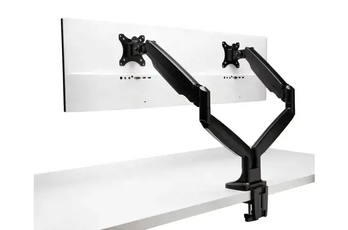 "Kensington SmartFit®" vienu prisilietimu reguliuojamo aukščio dviguba monitoriaus atrama, spaustukas, 9 kg, 33 cm (13"), 86,4 cm (34"), 100 x 100 mm, juoda