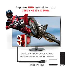 CLUB3D DisplayPort 1.4 HBR3 8K Cable M/M 5m /16.40ft, 5 m, DisplayPort, DisplayPort, Male, Male, 7680 x 4320 pixels