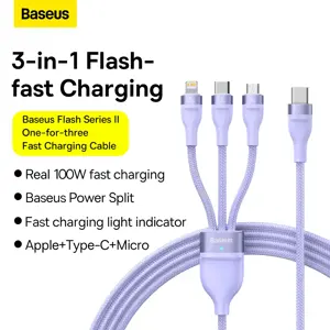 Baseus Flash Series II USB Type C | USB Type A cable - USB Type C | Lightning | micro USB 100 W 1.5 m purple (CASS030205)