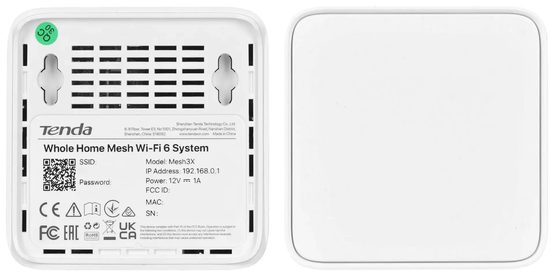Tenda MX3 (2-PACK) mesh wi-fi system Dual-band (2.4 GHz / 5 GHz) Wi-Fi 6 (802.11ax) White 1 Internal