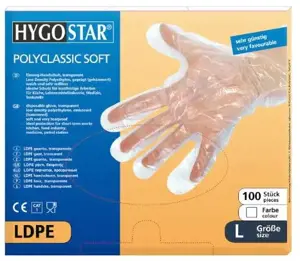 Vienkartinės pirštinės LDPE, L dydis, permatomos, 100 vnt.