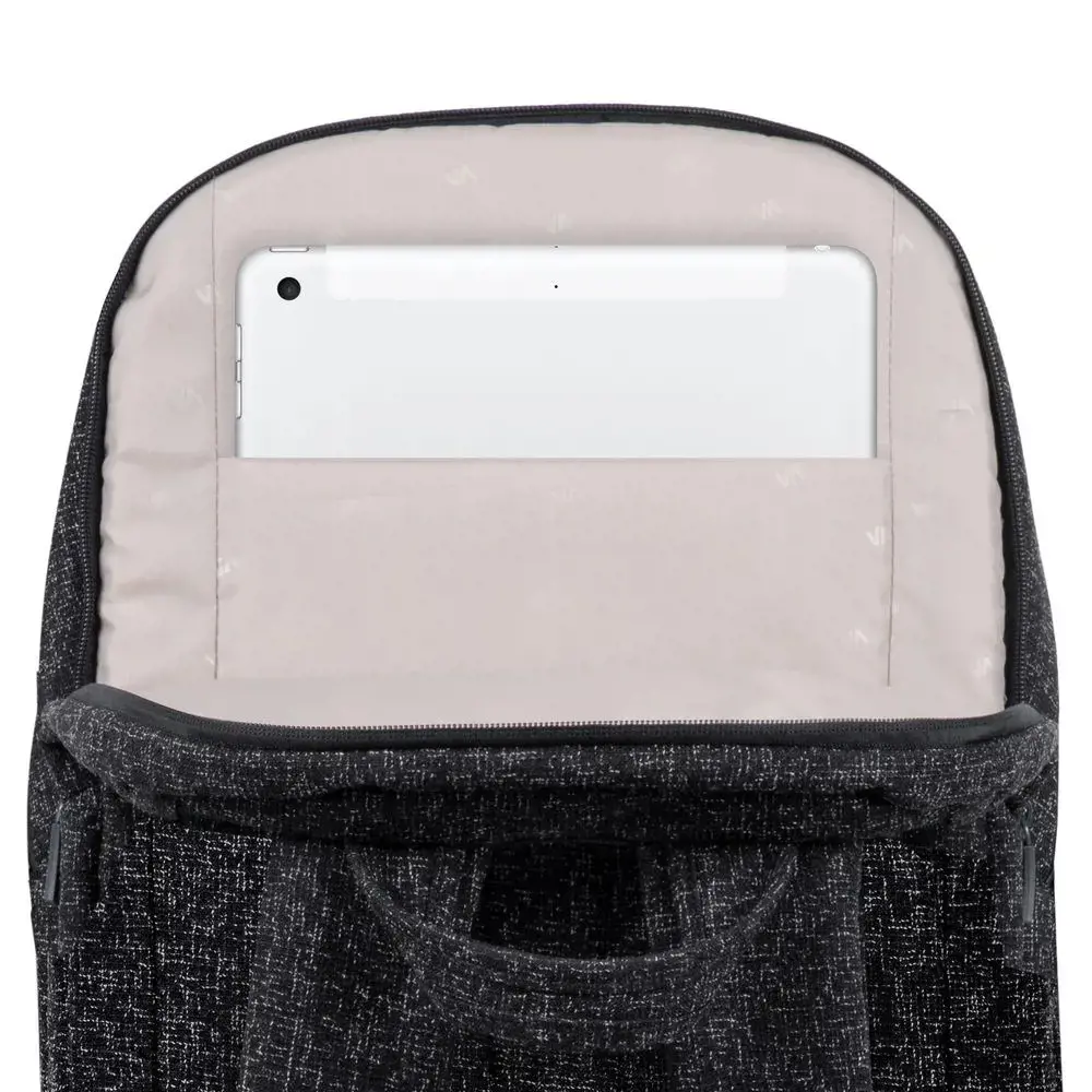 15,6" nešiojamojo kompiuterio kuprinė, RIVACASE Anvik, 15L, juoda, vandeniui atspari medžiaga, kišenės 10,5" planšetiniam kompiuteriui, išmaniajam telefonui, dokumentams, priedams, buteliui