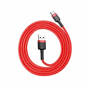 Kabelis Baseus USB2.0 A kištukas - USB C kištukas 1 m, QC3.0 su nailoniniu šarvu , raudonas/juodas