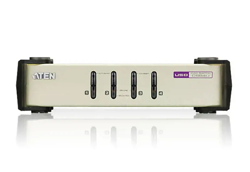 ATEN 4 prievadų USB - PS/2 VGA KVM jungiklis (KVM kabeliai pridedami), 2048 x 1536 taškų, QXGA, 0,45 W, juodas, pilkas