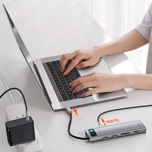 Hub 11in1 Baseus Metal Gleam Series, USB-C to 3x USB 3.0 + 2x HDMI + USB-C PD + Ethernet RJ45 + microSD|SD + VGA + AUX