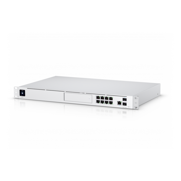 1U stovo tipo 10 Gb/s "UniFi" daugiafunkcinė sistema su 3,5" HDD išplėtimo funkcija ir 8 prievadų jungikliu