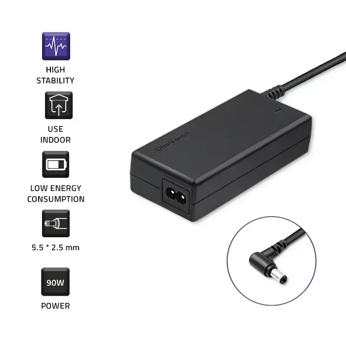 QOLTEC 50070 Nešiojamojo kompiuterio kintamosios srovės maitinimo adapteris Qoltec 90W 19V 4.74 A 5.5x2.5 + maitinimo kabelis