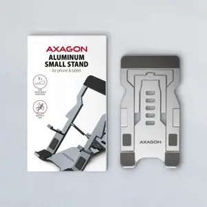 "Axagon STND-M PHONE / TABLET STANDAlumininis stovas 4" - 10,5" telefonams ir planšetiniams kompiuteriams. Penkios reguliuojamos padėtys.