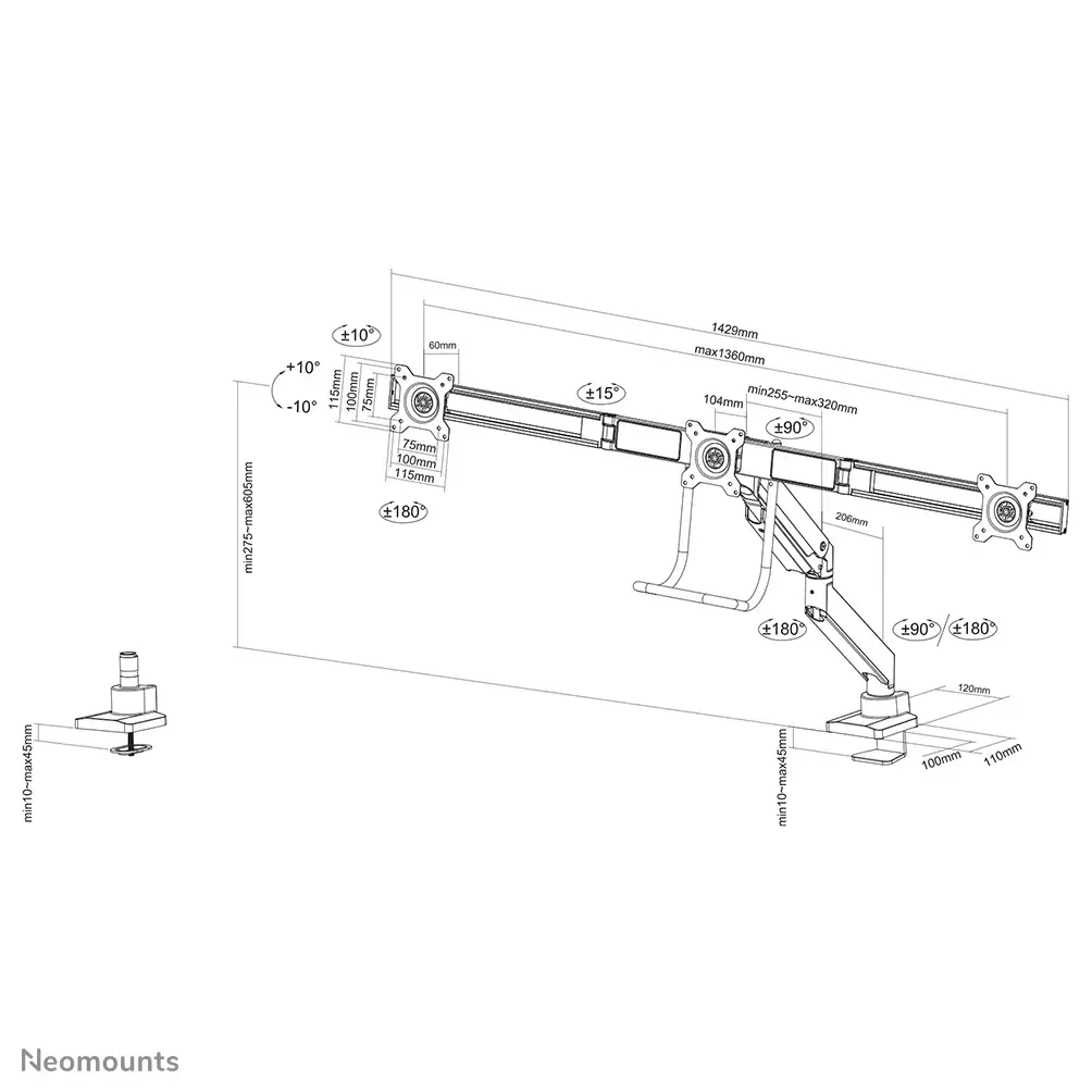 "Neomounts by Newstar" Pasirinkite "Neomounts" monitoriaus laikiklį ant stalo, tvirtinimas per laikiklį, 6 kg, 43,2 cm (17"), 68,6 cm (27"), 100 x 100 mm, baltas