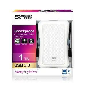 SILICONPOW SP010TBPHDA30S3W Išorinis kietasis diskas Silicon Power Armor A30 2.5 1TB USB 3.0, apsaugotas nuo smūgių, baltos spalvos