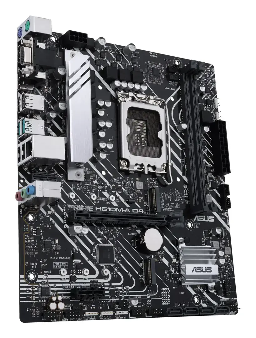 ASUS PRIME H610M-A D4-CSM, "Intel", LGA 1700, "Intel® Celeron®", "Intel® Core™ i3", "Intel® Core™ i5", "Intel® Core™ i7", "Intel® Core™ i9", "Intel® Pentium®", DDR4-SDRAM, LPDDR3-SDRAM, 64 GB, DIMM