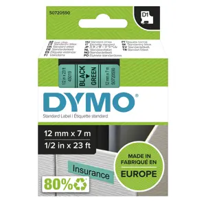 DYMO Authentic D1 Labels | Black Print on Green Tape | 12 mm x 7 m | Self-Adhesive Labels for Label…