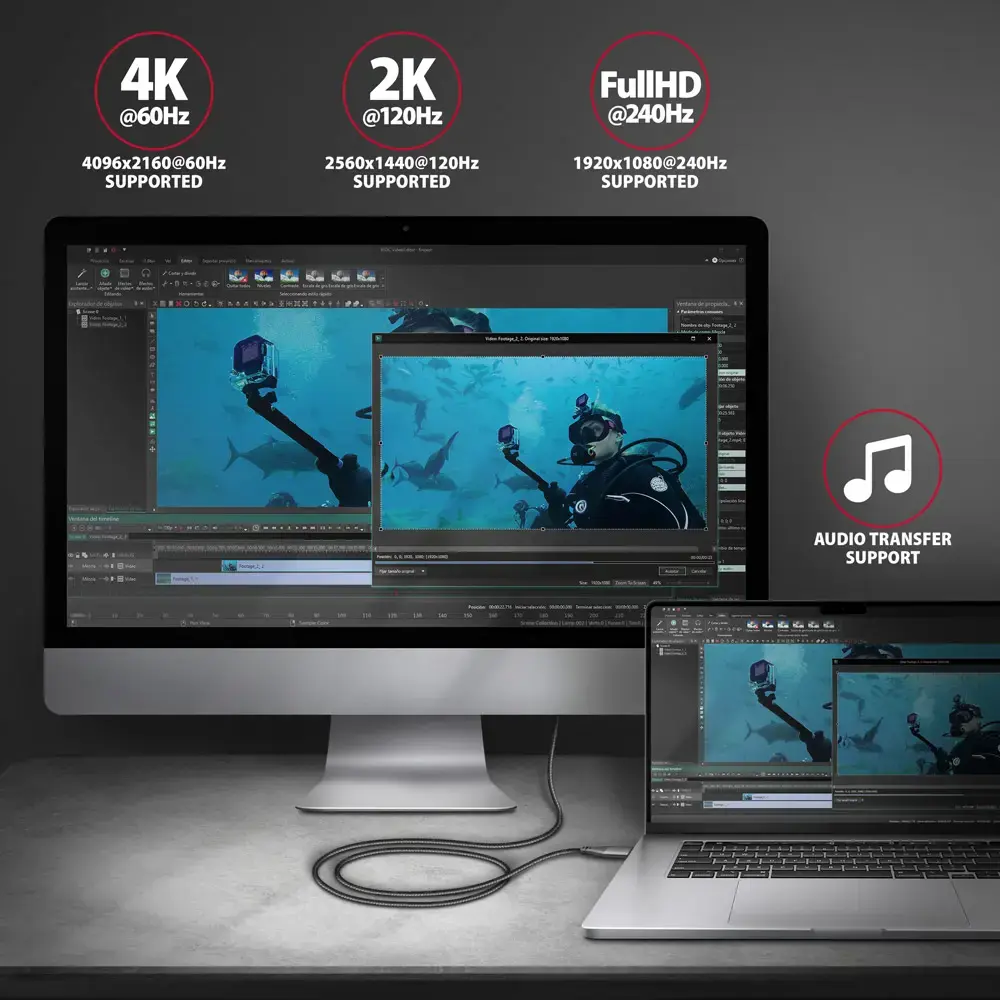 AXAGON RVC-HI2MC USB-C -> HDMI 2.0 adapteris 4K/60Hz Aliuminis, 1,8 m ilgio kabelis