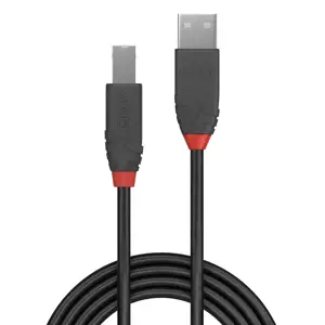 "Lindy" 5 m A-B tipo USB 2.0 kabelis, "Anthra Line", 5 m, USB A, USB B, USB 2.0, 480 Mbps, juodas