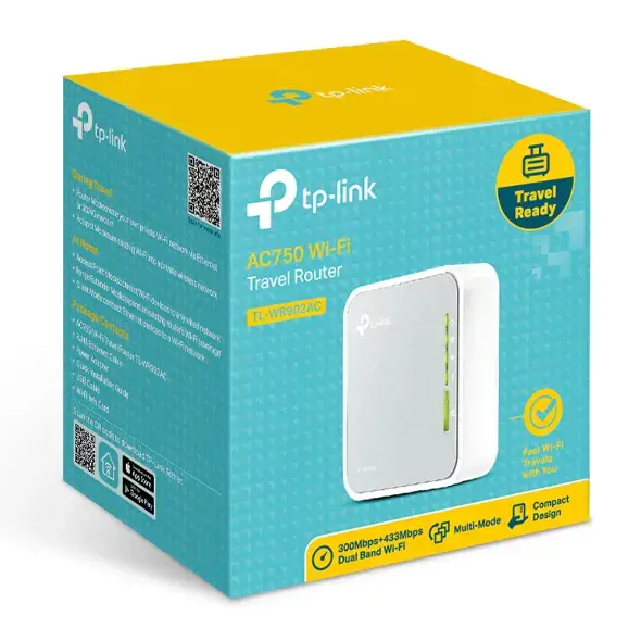 TP-Link AC750 Wireless Travel WiFi Router, Wi-Fi 5 (802.11ac), Dual-band (2.4 GHz / 5 GHz), Ethernet LAN, 3G, White, Portable router