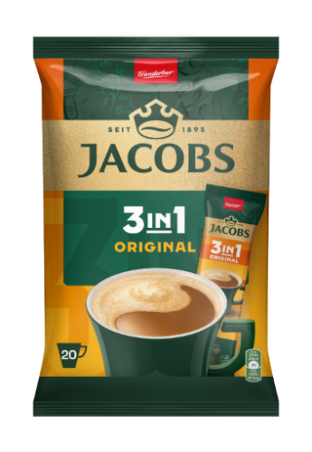 Tirpiosios kavos gėrimas JACOBS Original 3 in 1, maišelis, 20 x 12,6 g