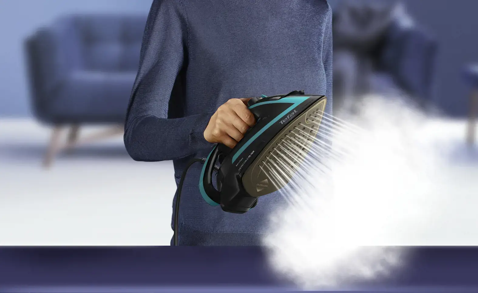 Tefal Puregliss FV8066, Dry & Steam iron, Durilium AirGlide Autoclean soleplate, 2 m, 280 g/min, Black, Blue, 50 g/min