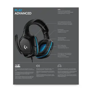 LOGITECH G432 laidinės 7.1 žaidimų ausinės - odinės - juodos/mėlynos spalvos - USB