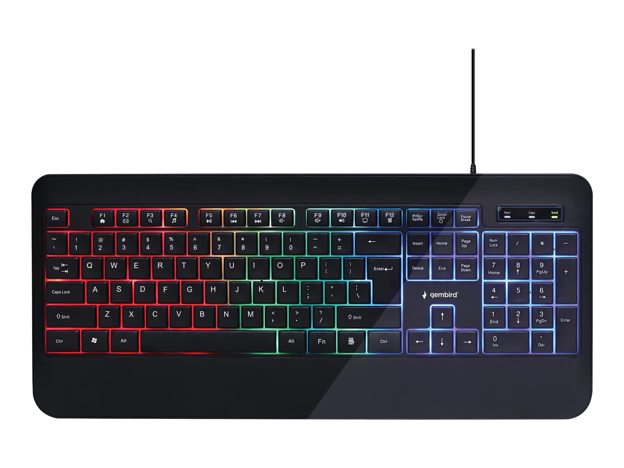 GEMBIRD KB-UML-03 Slim Rainbow backlight multimedijos klaviatūra, juoda, JAV išdėstymo