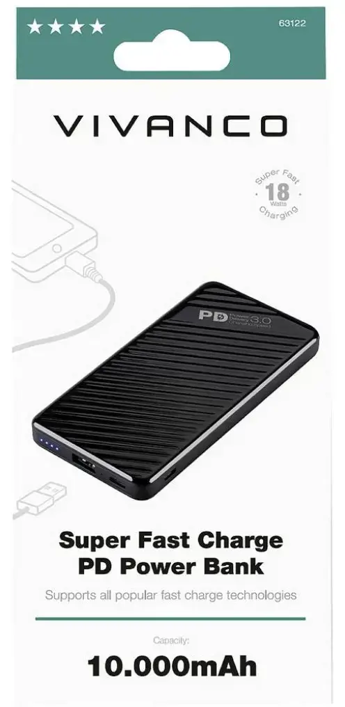 "Vivanco" maitinimo bankas 10000mAh Super Fast PD 18W (63122)