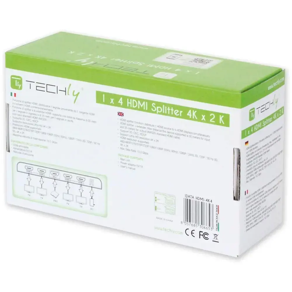 TECHLY 306653 Techly Audio/Video splitter HDMI 1/4 4K 2K 3D